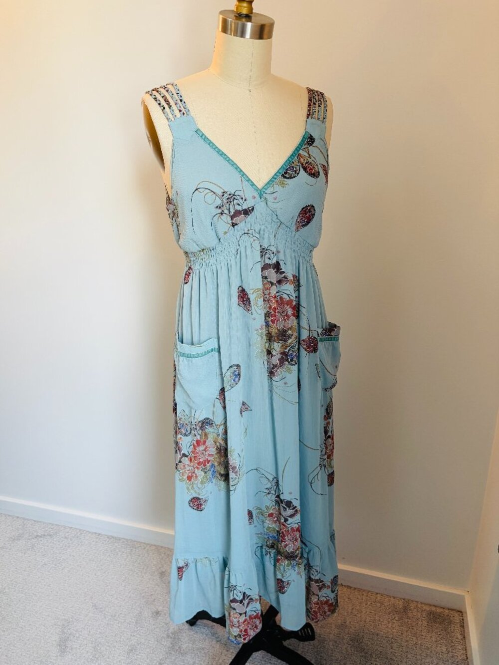 Nick & Mo Vintage Light Blue Fairy Cottagecore Maxi Dress Pockets - Medium